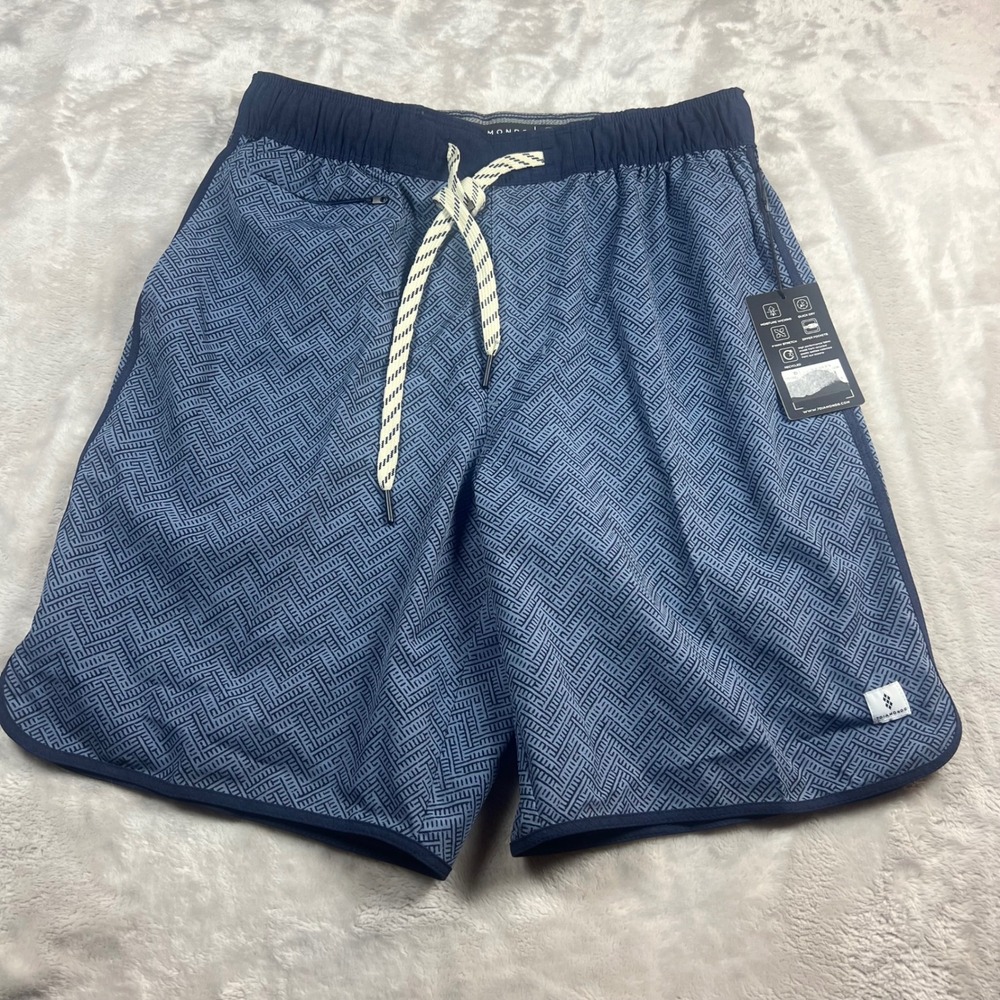 NWT 7Diamonds Men's Small Core Active Short Blue Geometric Stretch Recycled 8in